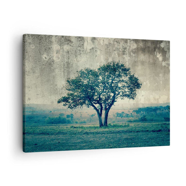 Bilder auf Leinwand Baum Natur Feld Leinwandbild mit Rahmen 70x50cm Wandbilder Dekoration Wohnzimmer
