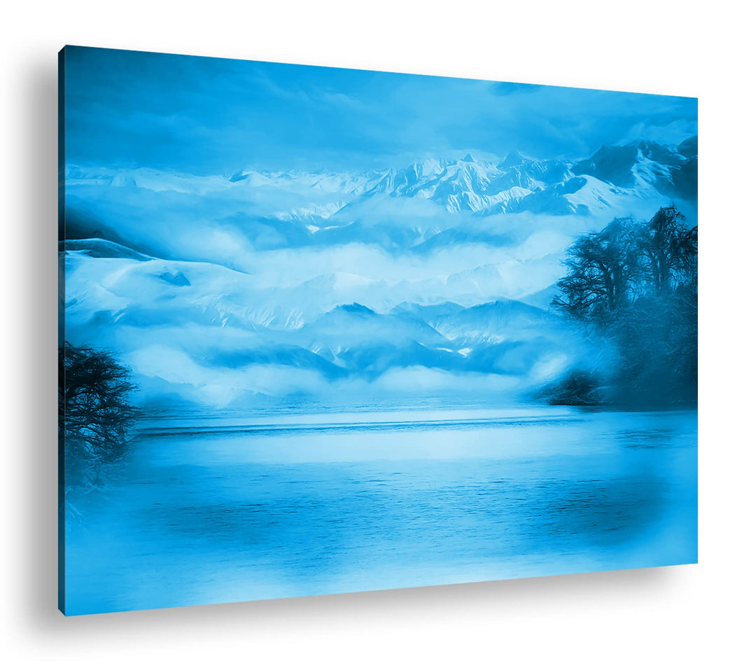 deyoli grossartige gemalte Berglandschaft Format 80x60 Effekt: Monocrome Blau als Leinwandbild, Moti