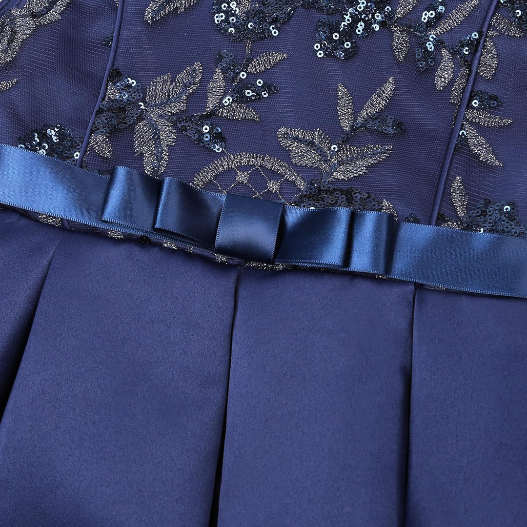 BUNNY LULU Mädchen Kleid mit schräger Schulter, Brautjungfer, Hochzeit, Prinzessin, Kinder, Schleife