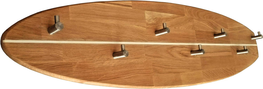ICEBORN Garderobe Garderobenleiste Wandgarderobe Surfboard Eiche geölt Edelstahl Manufaktur
