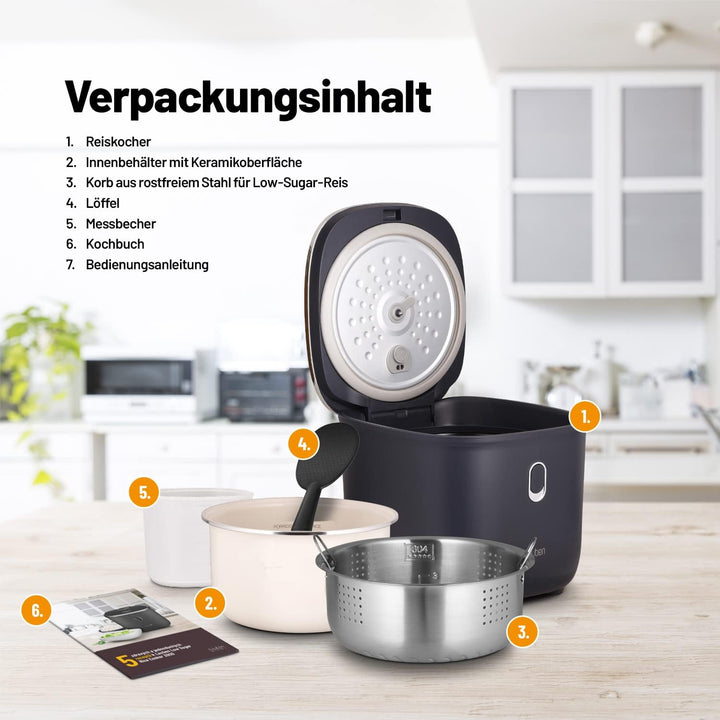 Lauben Low Sugar Reiskocher Rice Cooker mit Low-Sugar-Funktion, 3l Volumen, 6 modi, verzögerter Star