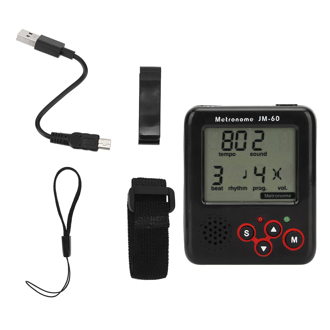 Black Digital LCD Mini Metronome Clip auf USB -Ladung kleines Metronom für Klavier Geigengitarre
