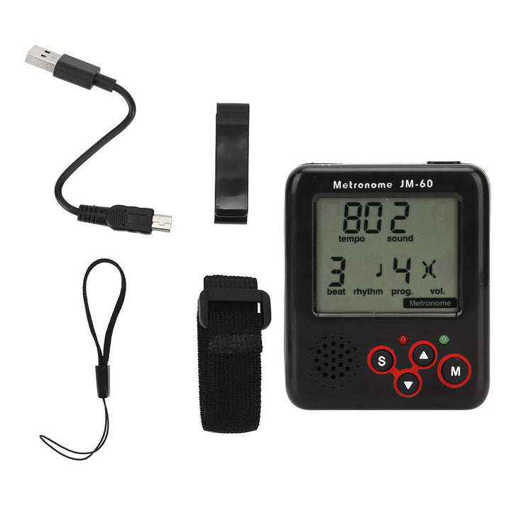 Black Digital LCD Mini Metronome Clip auf USB -Ladung kleines Metronom für Klavier Geigengitarre