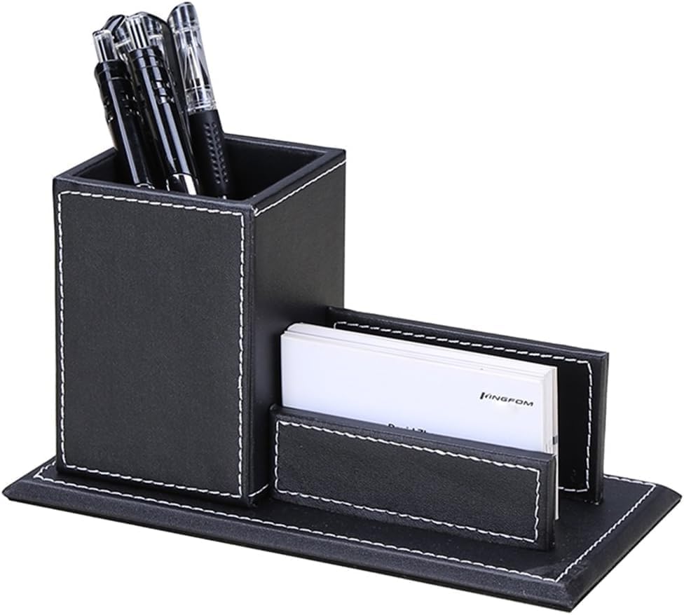KINGFOM Büro Zubehör Set Schwarz, 5Pcs PU Leder Schreibtisch Set mit Schreibtisch Organizer, Kosmeti