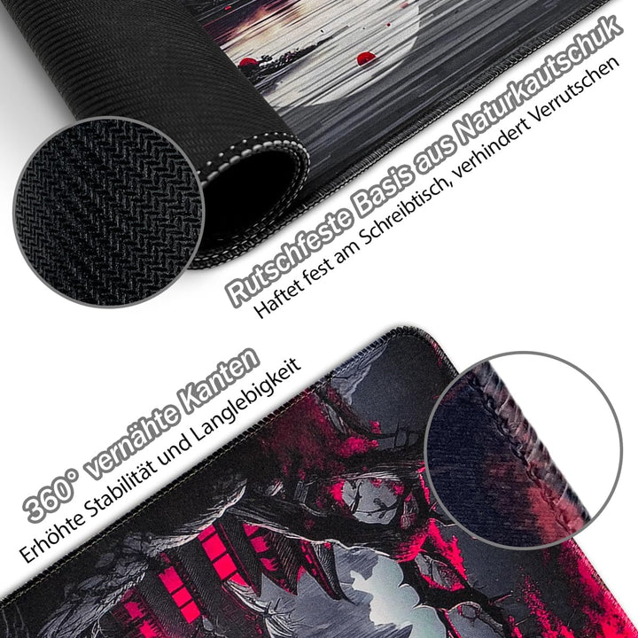Zindoo XXL Gaming Mauspad 900 x 400 mm – Schwarzes Anime Mousepad mit Rutschfester Gummibasis – Gros