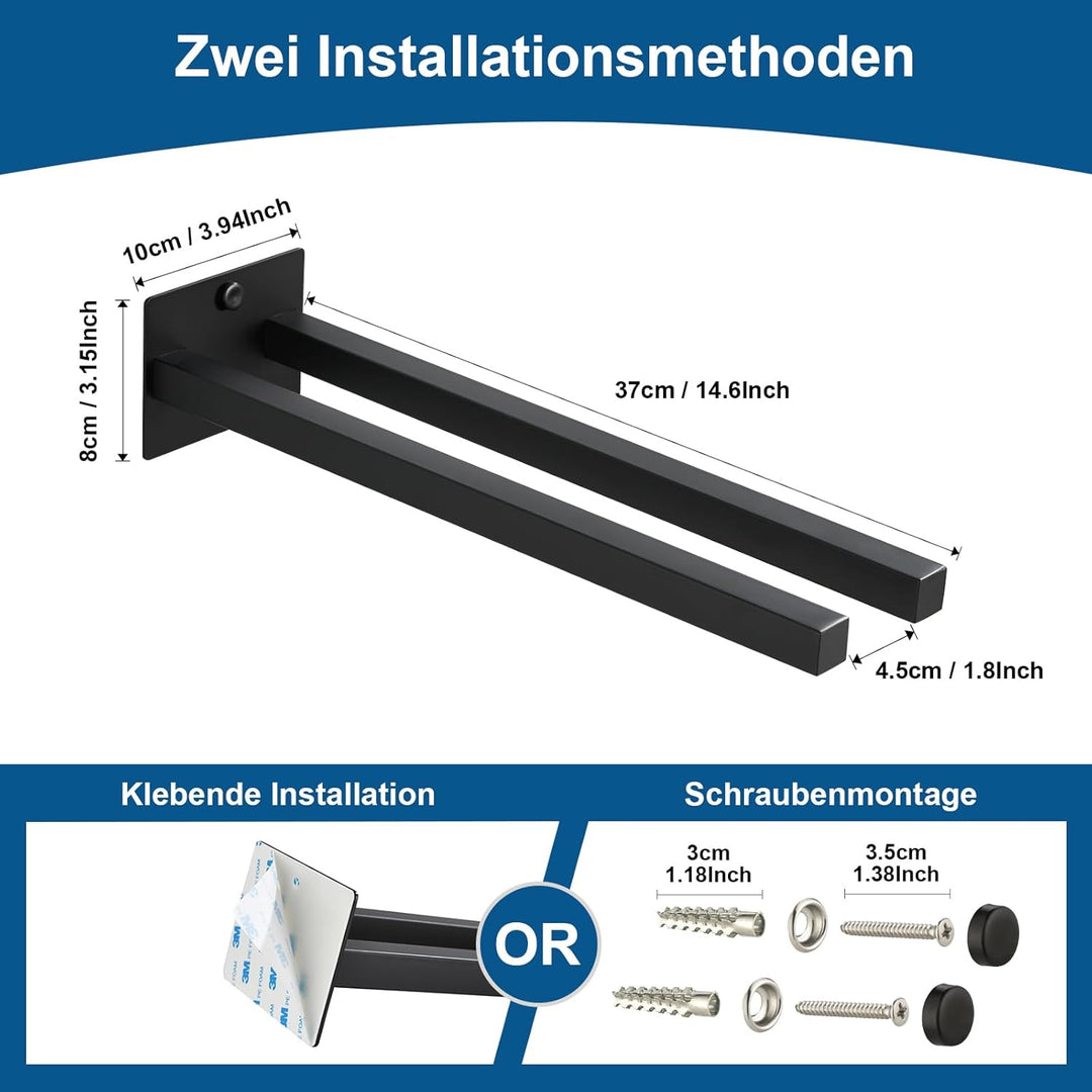 JS Handtuchhalter ohne Bohren Schwarz/mit Bohren Handtuchstange SUS304 Edelstahl Wand für Bad & Küch