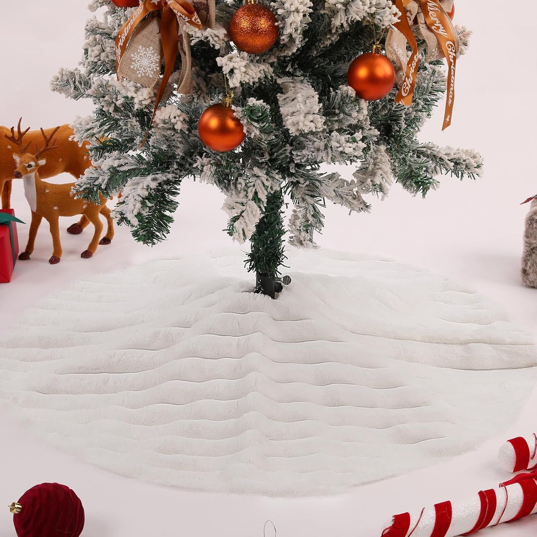 KONVINIT Weihnachtsbaumdecke Weiss Luxus Kunstfell Round Christbaumdecke Weihnachtsbaumrock Weihnach
