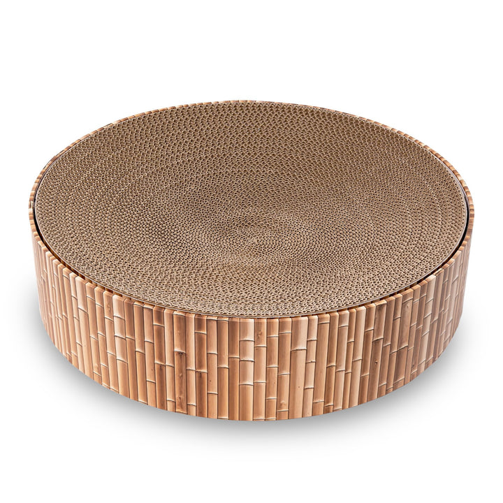 Katzen Kratzmöbel Zylinder mit Inlay | Stilvoll & nachhaltig | Ø 40 cm | Kratzbrett aus recyceltem K