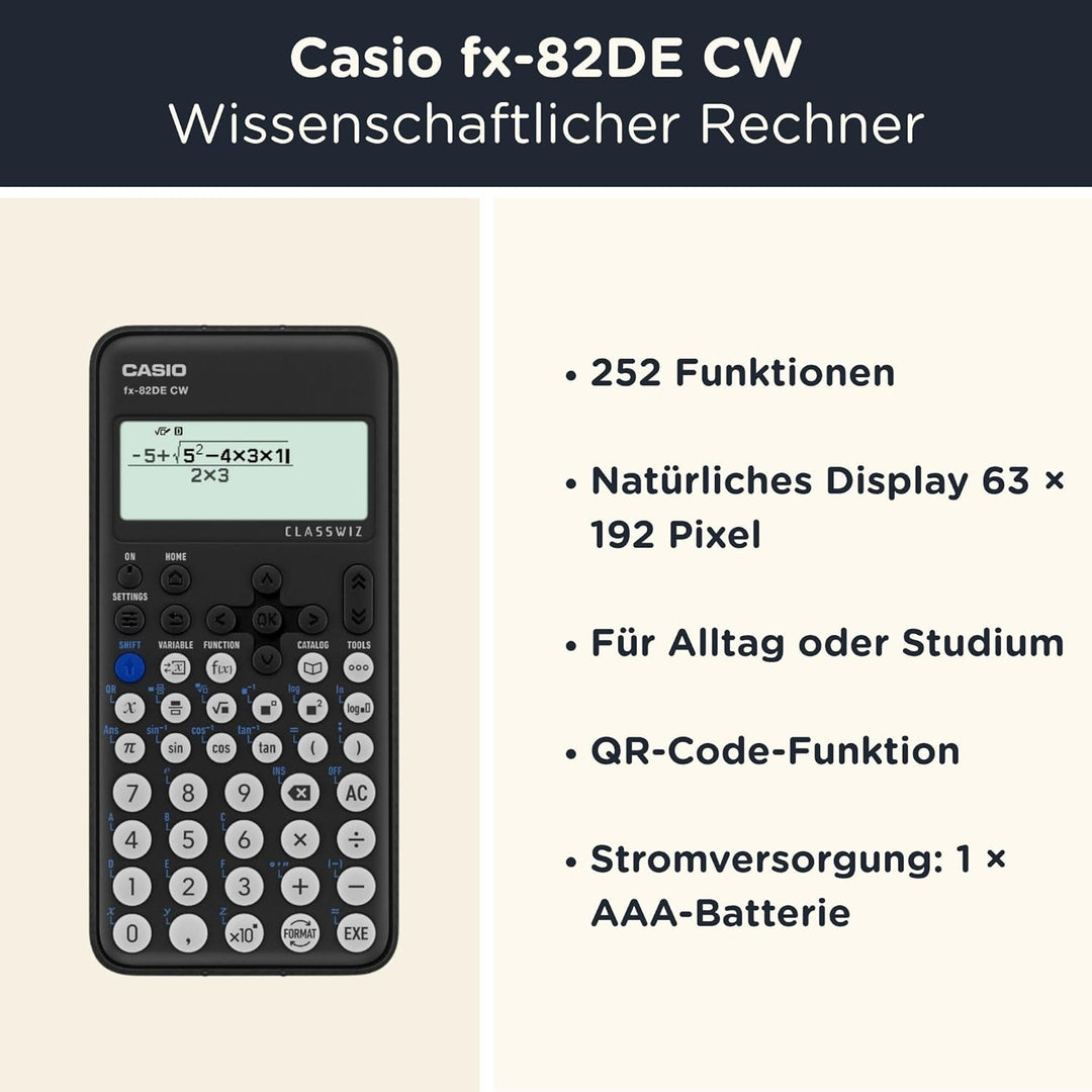 CALCUSO Sparpaket: Casio FX-82DE CW ClassWiz technisch-wissenschaftlicher Schulrechner + WYNGS Schut