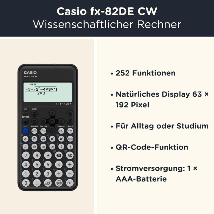 CALCUSO Sparpaket: Casio FX-82DE CW ClassWiz technisch-wissenschaftlicher Schulrechner + WYNGS Schut