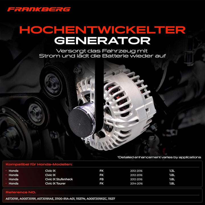 Frankberg Lichtmaschine Generator 95A Kompatibel mit Civic IX FB FG 1.3L 1.8L 2012-2016 Civic IX Stu