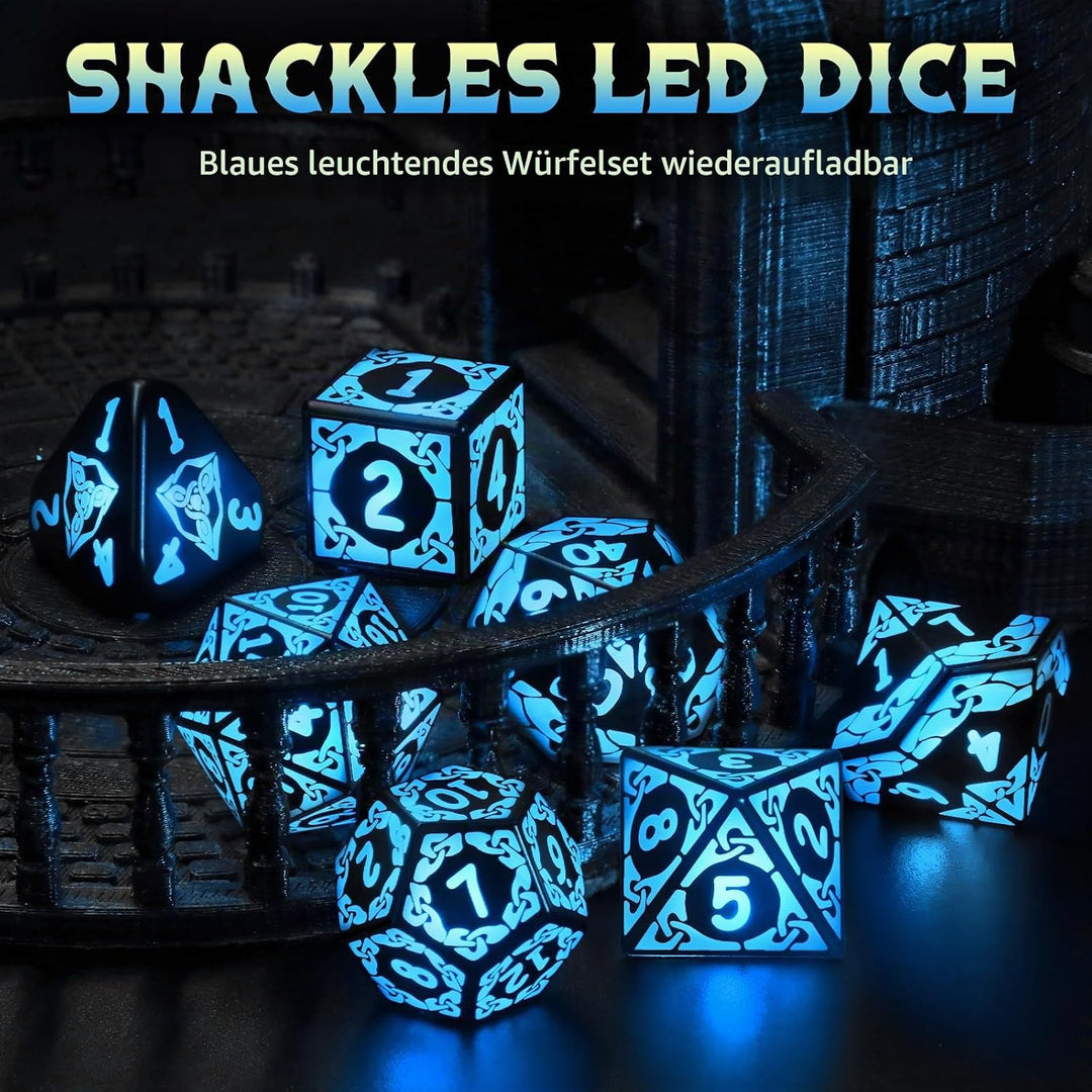 ZHOORQI DND Würfel Set, 7 Pcs LED Dice Wiederaufladbar mit Ladebox, Dungeons and Dragons Würfelset P