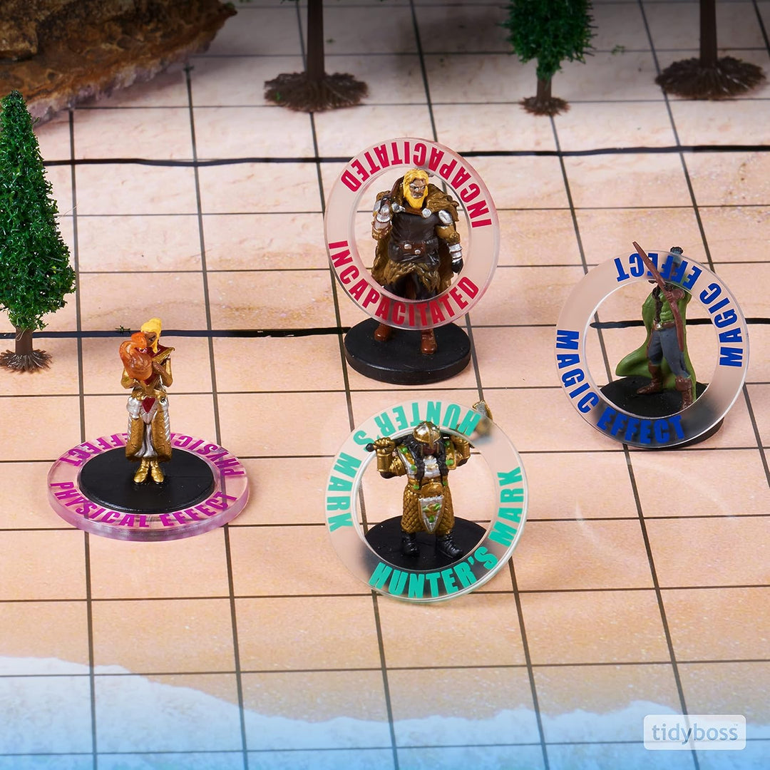 Tidyboss DND Miniatures Acrylic Condition Rings 96 PCS Status Effects Markers in 24 Conditions &amp; Col
