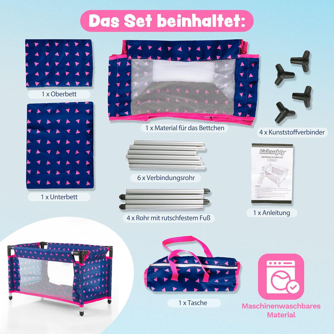 Kinderplay Puppenbett | Puppen Bett Spielzeug - Puppenreisebett für Baby Born | Baby Annabell Puppen