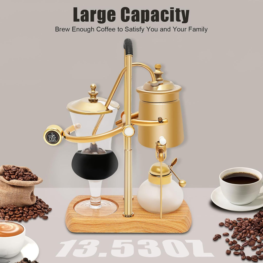 Siphon Kaffeekanne Gold Edelstahl 400 ml Retro Stil Manuelle Kaffeezubereitung mit Spirituskocher ru