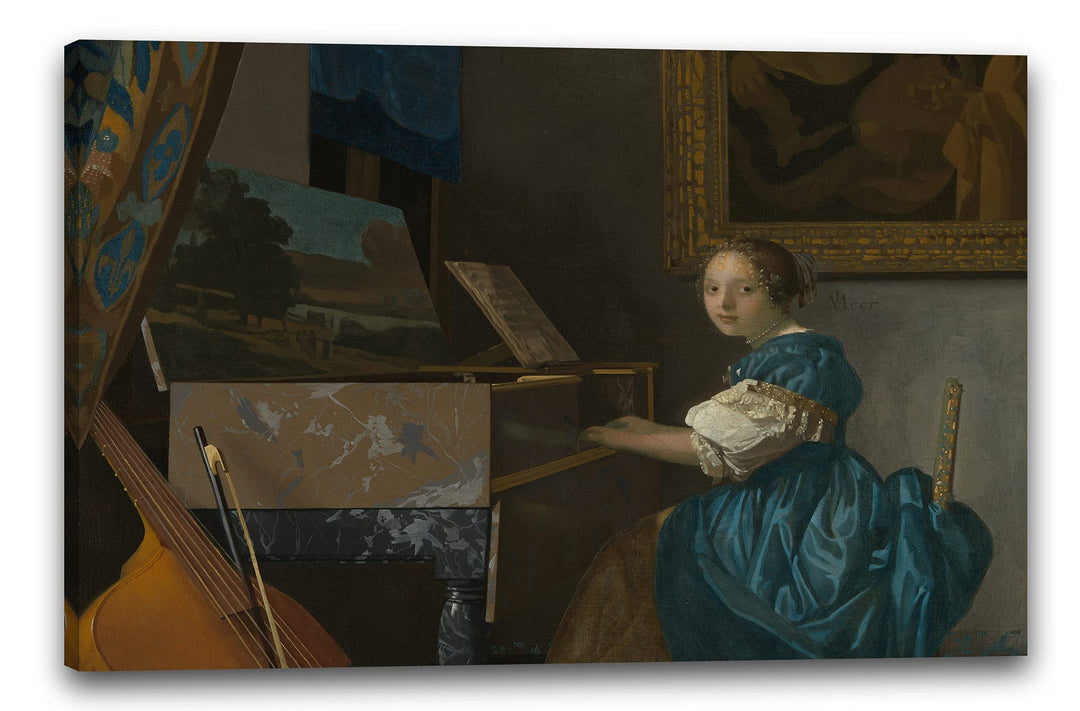 Printed Paintings Leinwand (60x80cm): Jan Vermeer - Sitzende Virginalspielerin (1672) 60x80 cm, 60x8