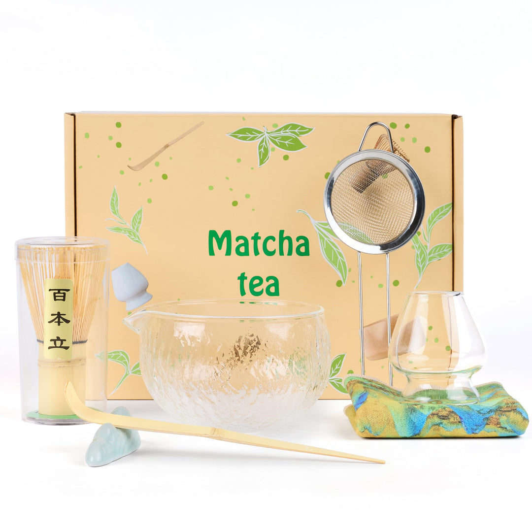 Matcha Tea Set 7- piece Japanese Tea Set Matcha Bowl with Spout, Bamboo Whisk and Spoon Filter Spoon