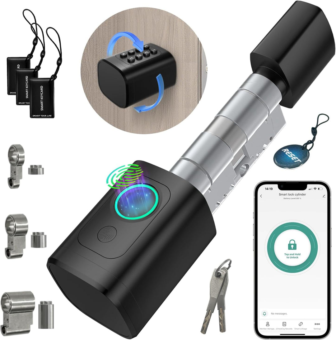 AVATTO Smart Türschloss mit Fingerabdruck und Passwort für 60-90mm Türen, SchliessZylinder Länge ist