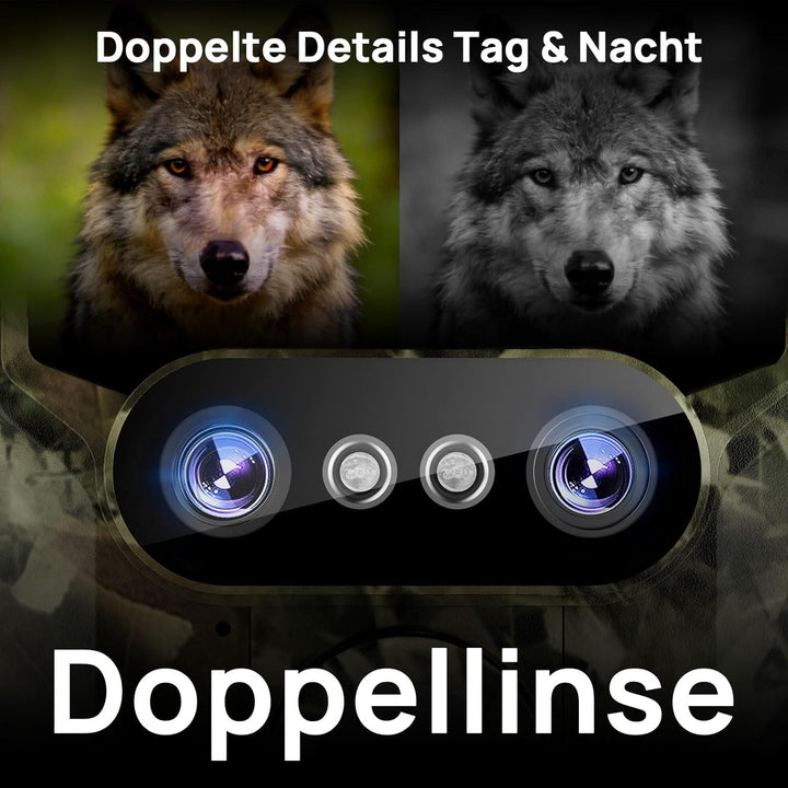 iZEEKER Wildkamera WLAN Duales Objektiv 4K 30fps 60MP, Wildtierkamera mit Sternenlicht Nachtsicht Be