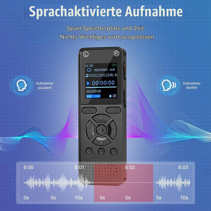 OFFCUP 64GB Diktiergerät, Digitales Diktiergerät mit Rauschunterdrückung, 1536kbps hohe Aufnahmegerä