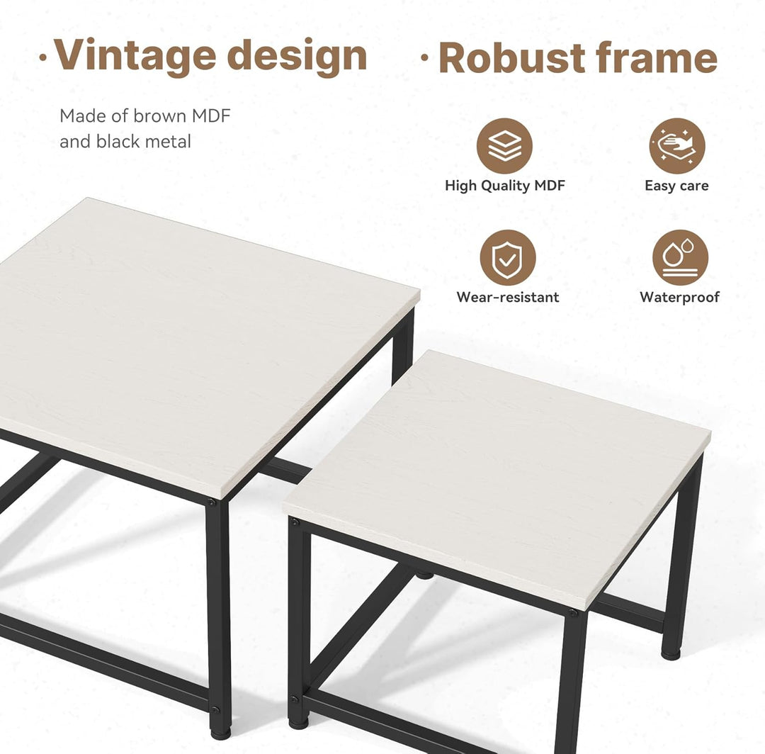 Hawthyhome wohnzimmertisch aus Holz mit Metallrahmen, Quadratisch couchtisch 2er Set & Moderner Beis