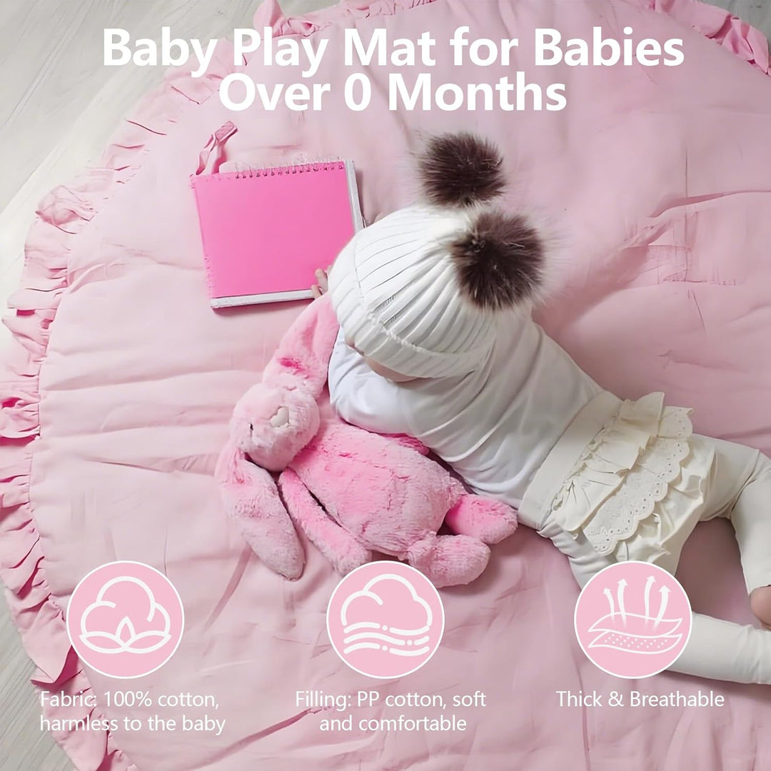 Babyspielmatte Runde Rüschen Aktivität Playmat, 100 cm rosa Babyspielmatte für den Boden, Baumwolle
