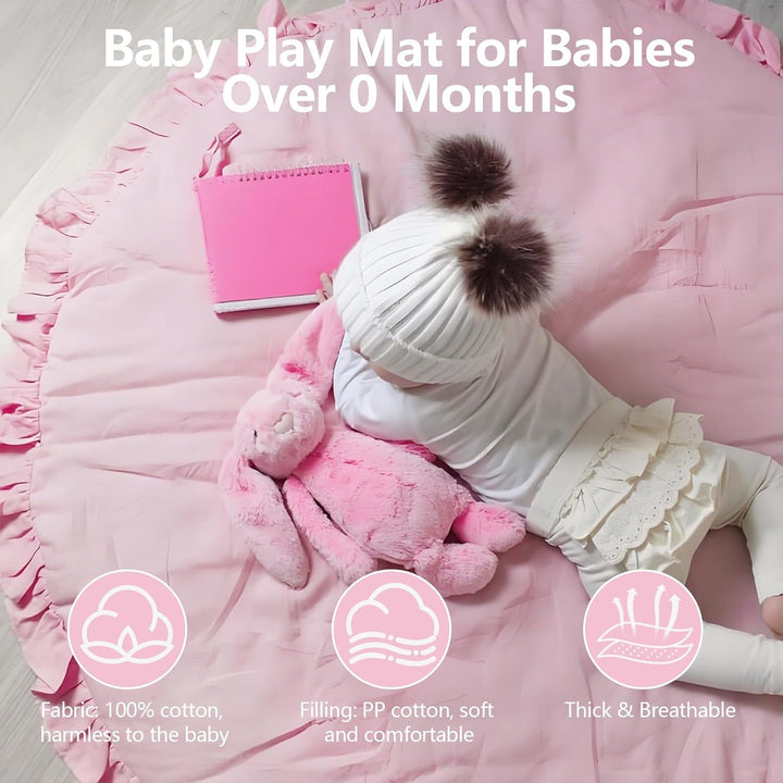 Babyspielmatte Runde Rüschen Aktivität Playmat, 100 cm rosa Babyspielmatte für den Boden, Baumwolle