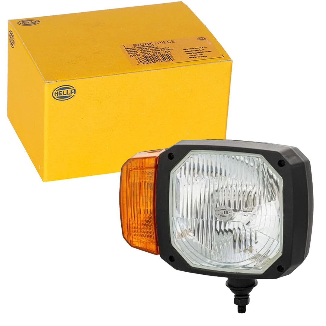 HELLA - Halogen-Hauptscheinwerfer - 12V - Einbau - Lichtscheibenfarbe: gelb - Stecker: DEUTSCH Steck