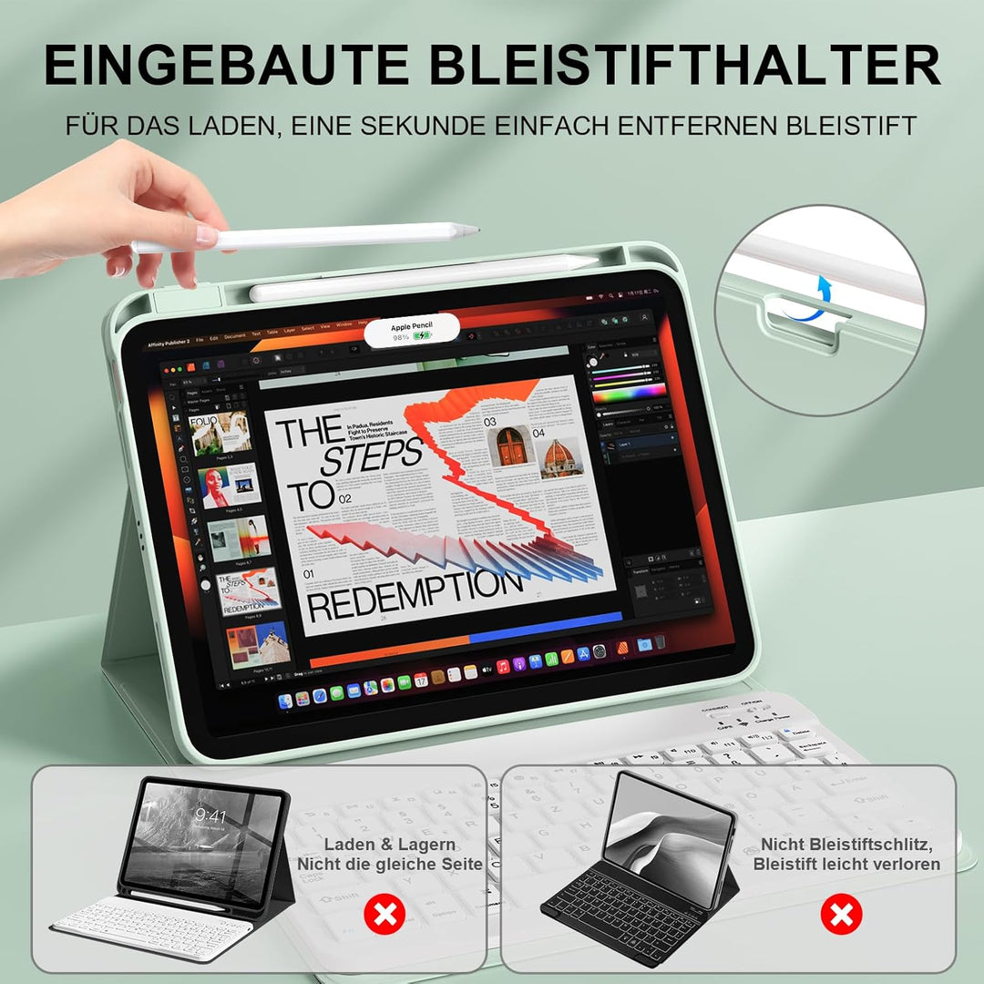 Hülle mit Tastatur für iPad Air 11 Zoll (2026 M4/2025 M3/2024 M2), iPad Air 5./4. 2022/2020 10,9 Zol