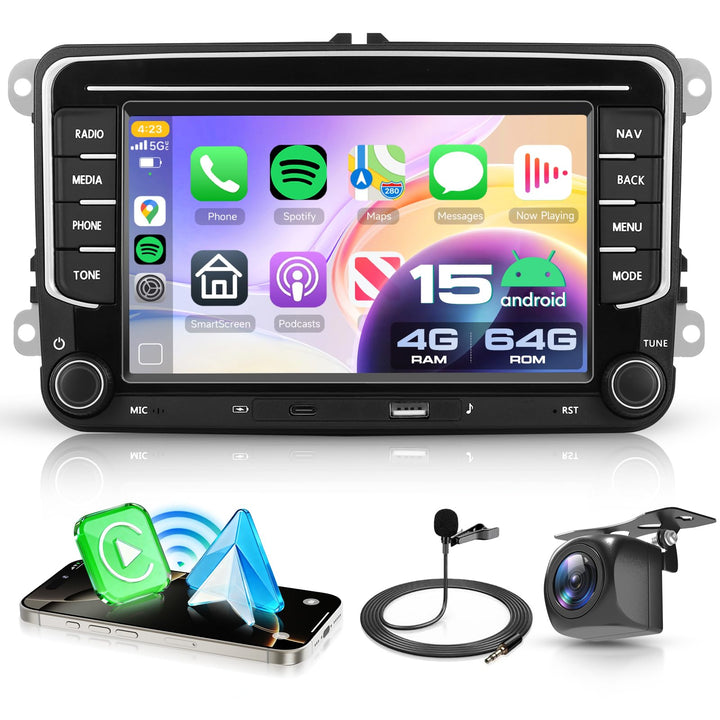 4G+64G Android 15 Autoradio für VW Golf 5 6 Passat Jetta Caddy EOS T5 Tiguan Touran CC Polo, 7'' HD
