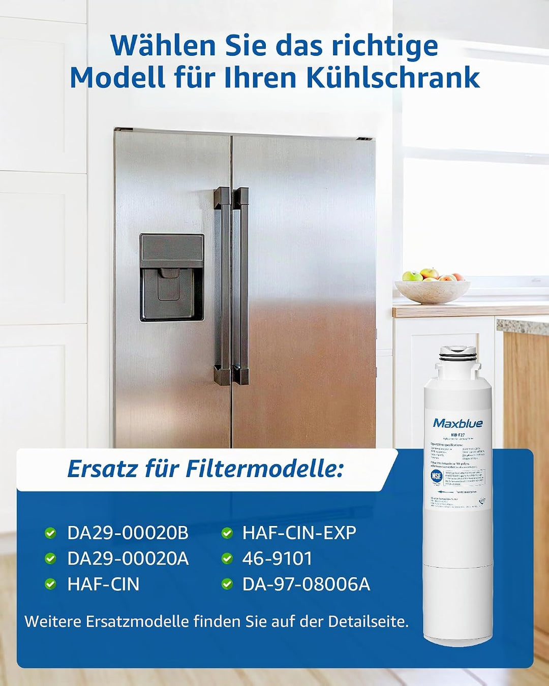 Maxblue DA29-00020B Kühlschrank Wasserfilter, Kompatibel mit Samsung DA29-00020B, DA29-00020A, HAFCI