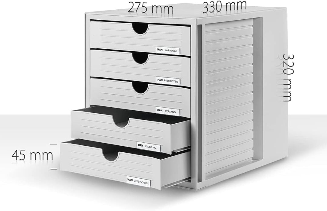 HAN Schubladenbox SYSTEMBOX KARMA mind. 80% Recycling-Kunststoff mit 5 geschlossenen Schubladen, Sch