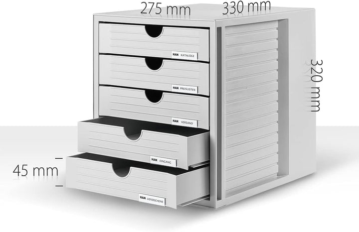 HAN Schubladenbox SYSTEMBOX KARMA mind. 80% Recycling-Kunststoff mit 5 geschlossenen Schubladen, Sch