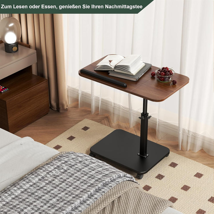Beistelltisch mit Rollen Höhenverstellbar, Holz Couch Beistelltische c Form 360° Rotierend, Top Kipp