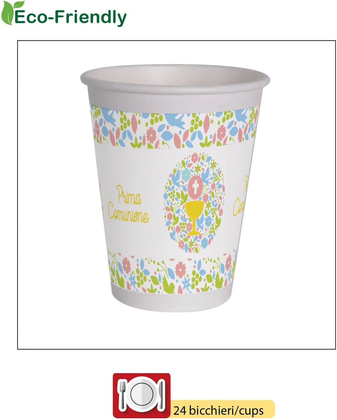 Ciao Partygeschirr Party-Set Prima Comunione für 24 Personen (112 pcs: 24 Pappteller Ø23cm, 24 Pappt