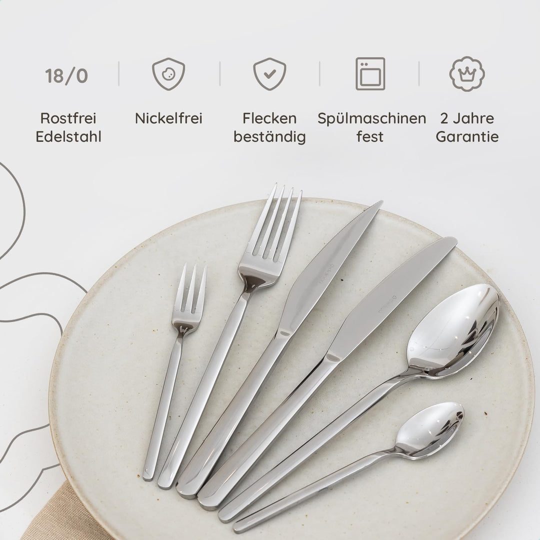 Besteckset 6 Personen Amor, 36-teilig, Edelstahl 18/0 Silber, spülmaschinenfest und rostfrei, Essbes