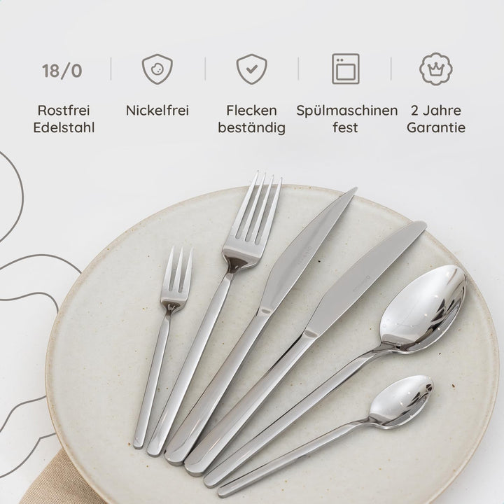 Besteckset 6 Personen Amor, 36-teilig, Edelstahl 18/0 Silber, spülmaschinenfest und rostfrei, Essbes
