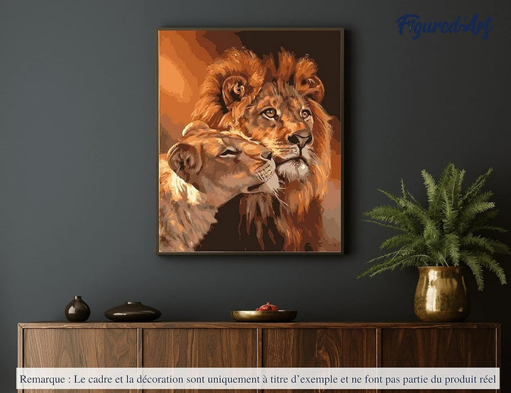 Figured'Art Malen Nach Zahlen Erwachsene Mit Rahmen Löwe und Löwin Paar - Paint by Numbers Basteln D