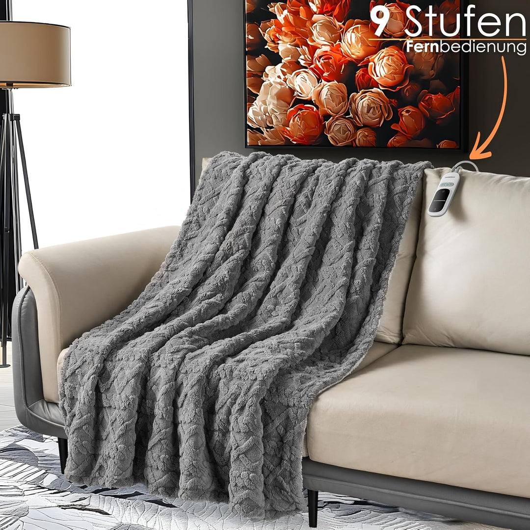 Heizdecke mit Abschaltautomatik Kuschelheizdecke 180x130cm elektrische Wärmedecke Kuscheldecke Bett