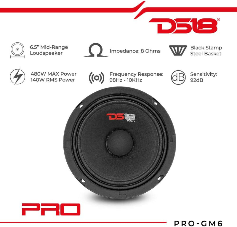 DS18 PRO-GM6 klassischer Mitteltöner Lautsprecher 8-Ohm - 480 Watt Max, 140 Watt RMS - 1 Lautspreche