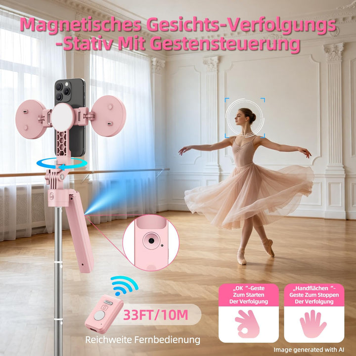 yAyusi Rosa Vlogging-Kit für iPhone/Android, 180cm Magnetisch Auto Face Tracking Handy Stativ für iP