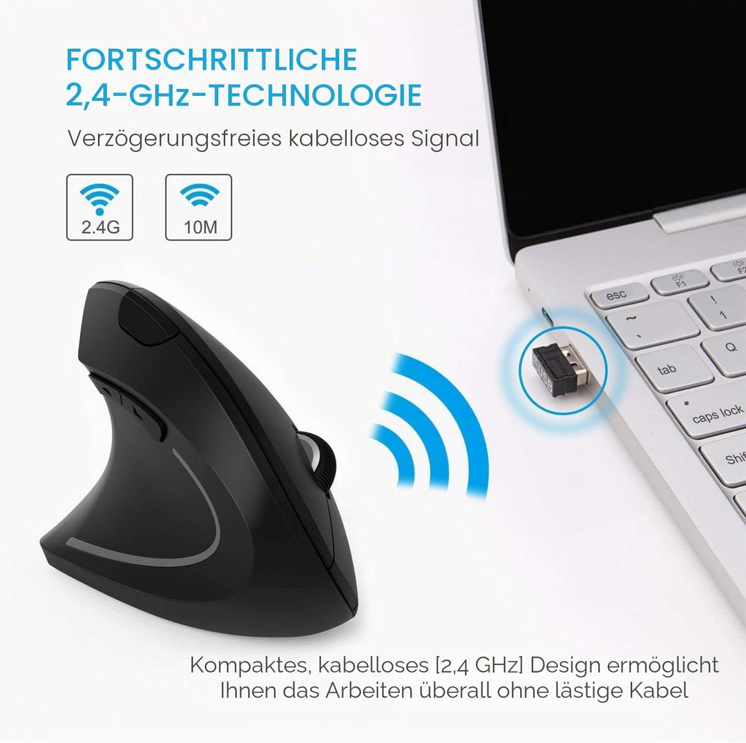 Ergonomische Funkmaus für Linkshänder, Vertikale Kabellose Maus DPI 800/1200/1600 Einstellbar mit US