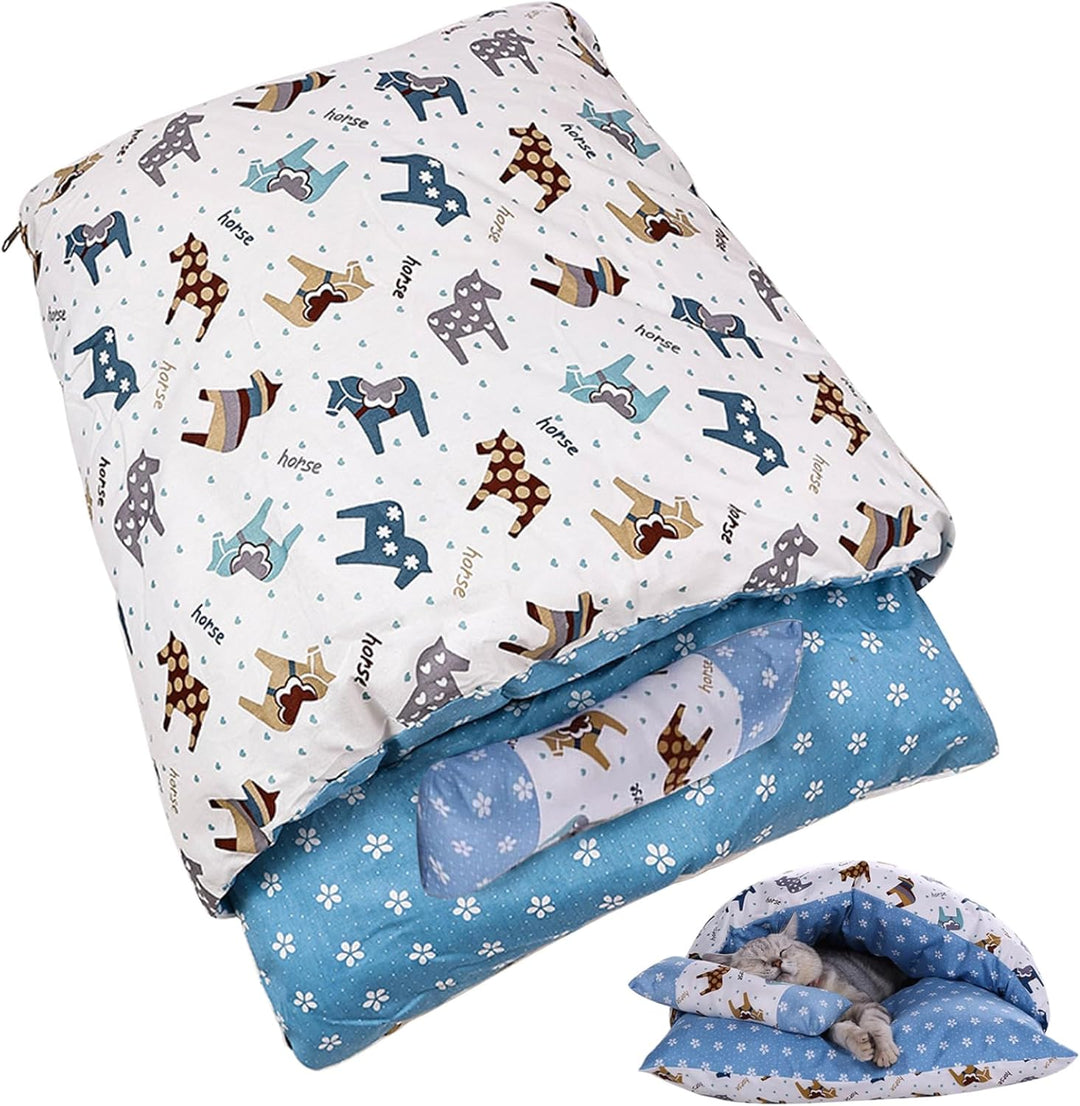 Katzenschlafsack 65 x 50 cm warmes Katzenbett für den Winter Katzensackbett mit Kissen abnehmbar was