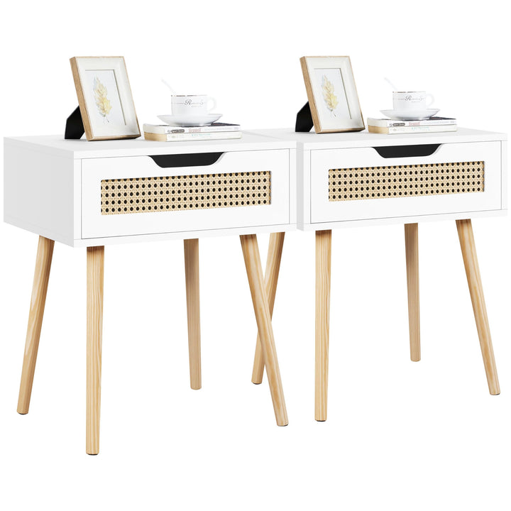 Yaheetech Nachttisch 2er Set Beistelltisch Rattan Nachtkommode mit Schublade Schlichter Boxspringbet