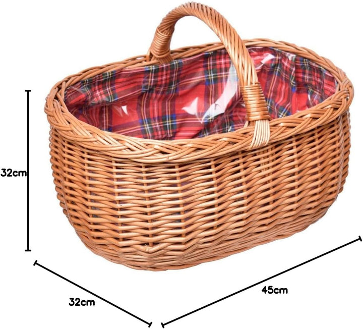 Ovaler Weidenkorb mit Henkel und Stoffeinsatz – Handgefertigter Einkaufskorb aus Naturmaterial, 45cm