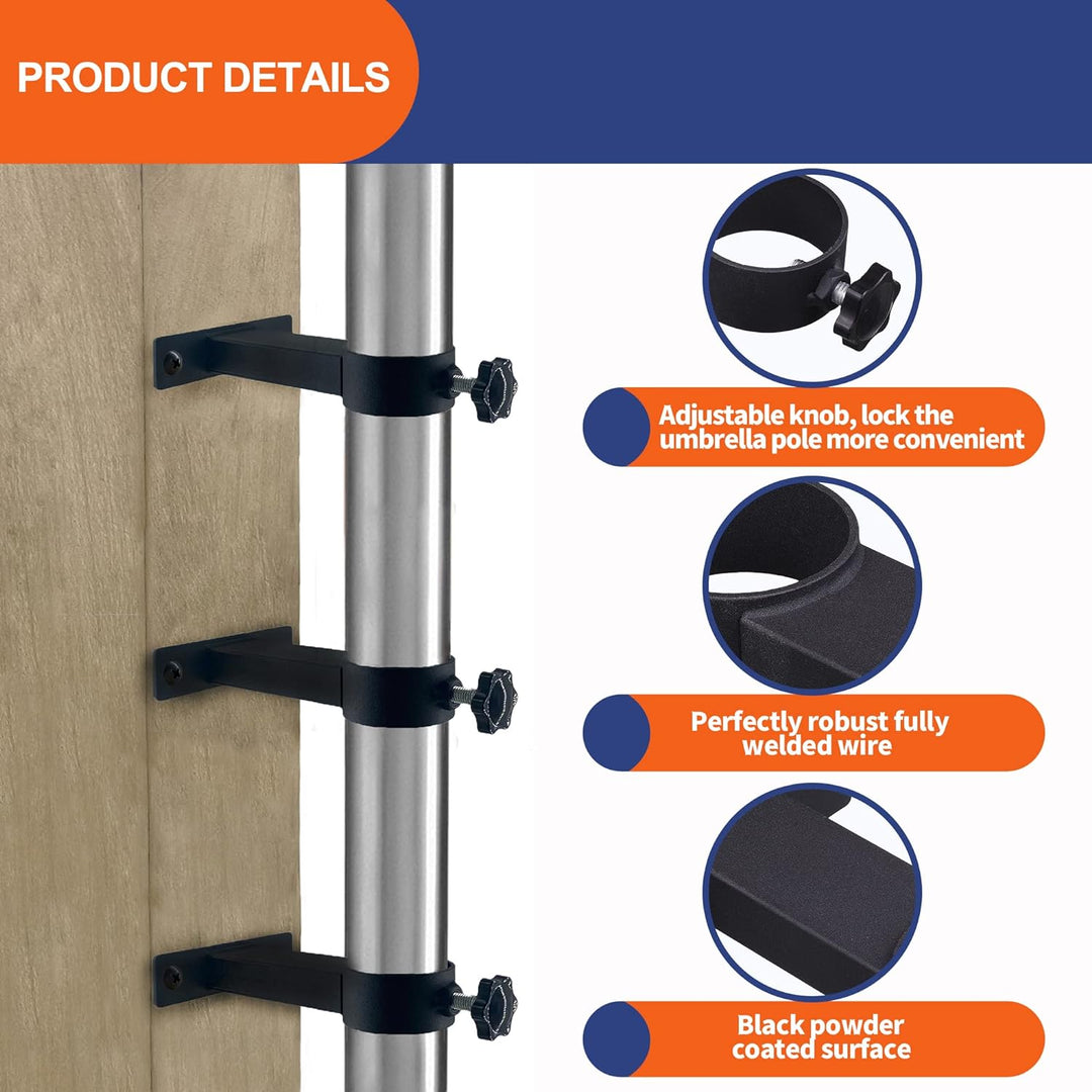 VANROUG 3 Stück schwarze Terrassen-Schirmhalter für den Aussenbereich, Klemmhalterung für Deckgeländ