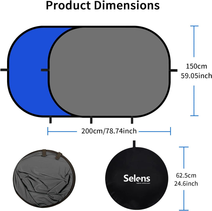 Selens Grau Blau Screen Chromakey Hintergrund, Self Tape Backdrop 150x200cm Pop Up Background Faltba