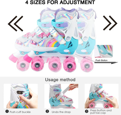 OLYSPM Rollschuhe Kinder Rollschuhe Verstellbar Rollschuhe Damen,LED Rollschuhe und 4 Grössen verste