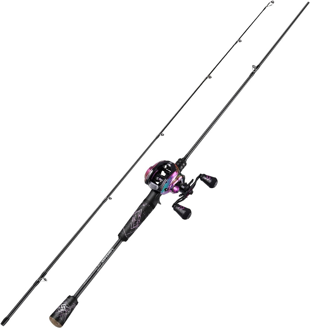 One Bass Angelrute und Angelrolle, Baitcasting-Kombination mit SuperPolymer-Griff, Schwarz 6'6"Mediu