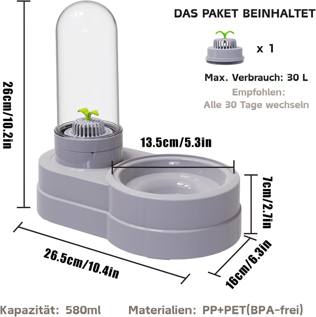 Wasserspender für Katzen und Hunde, 580 ml Automatischer Schwerkraft Haustier Trinkbrunnen mit Filte